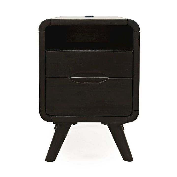 Jofran Marlowe Mid-Century Modern USB Charging Curved Chairside End Table