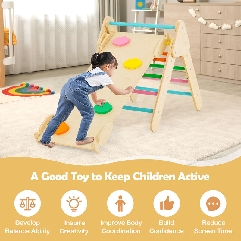 2-in-1 Wooden Kids Climber Toys with Triangle Arch Ramp