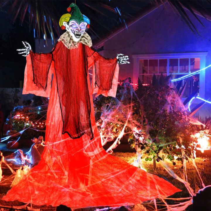 Hivvago Halloween Hanging Clown with Wings and Lighted Colorful Eyes