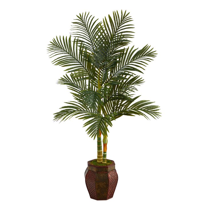 Hivvago 5.5 Feet Golden Cane Artificial Palm Tree in Decorative Planter