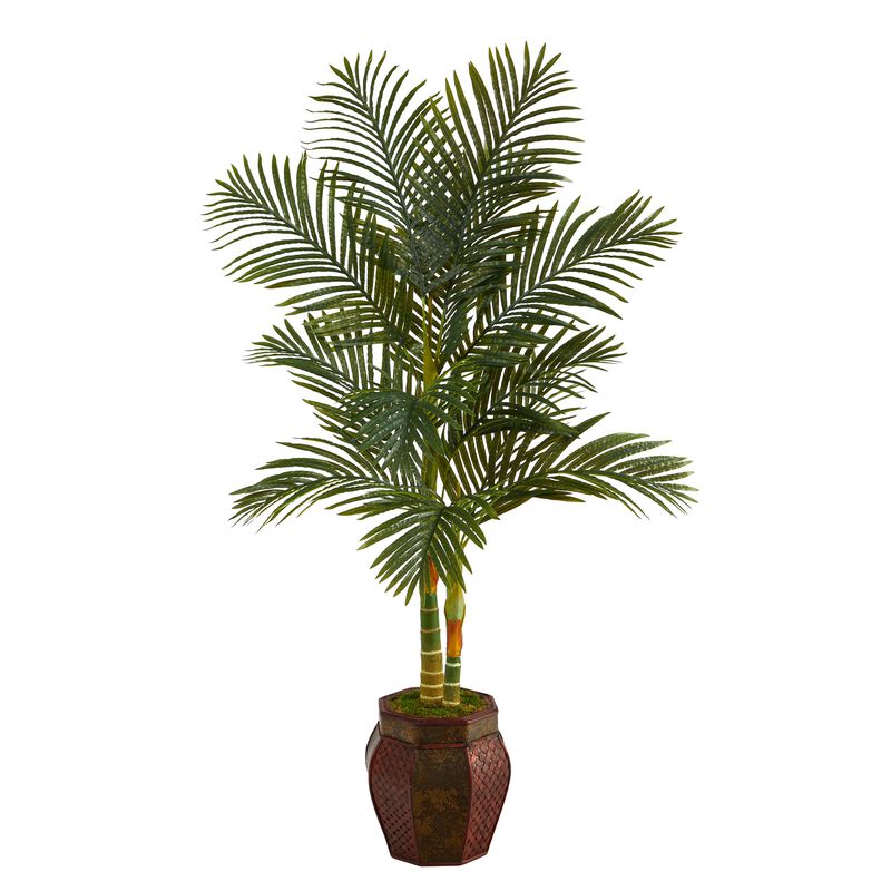 Hivvago 5.5 Feet Golden Cane Artificial Palm Tree in Decorative Planter