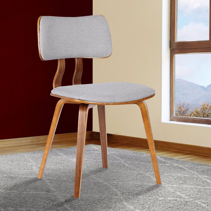 Fabric Upholstered Split Curved Back Wooden Dining Chair, Brown and Gray-Benzara