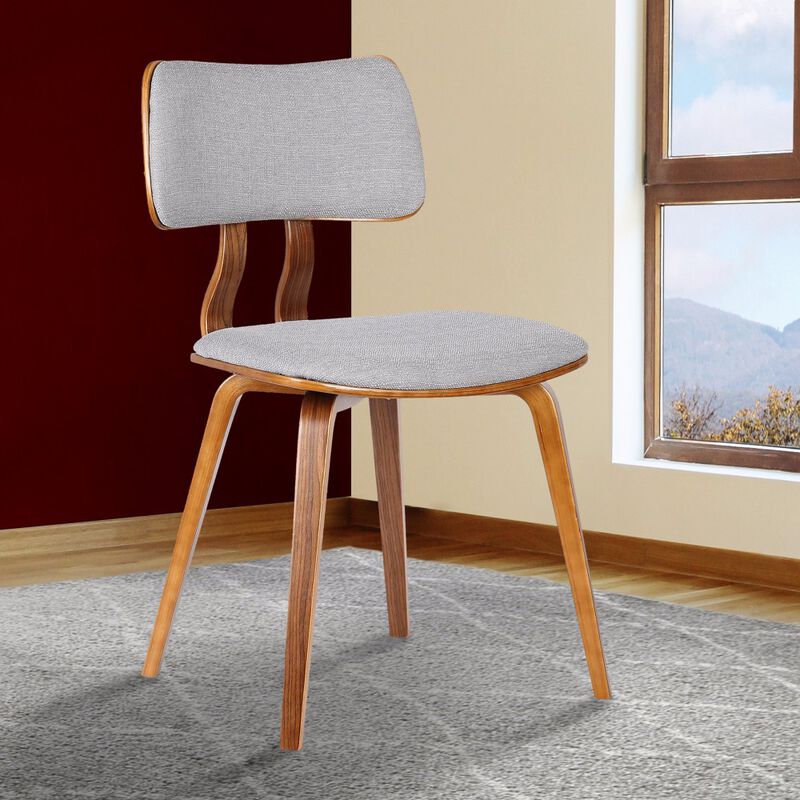 Fabric Upholstered Split Curved Back Wooden Dining Chair, Brown and Gray-Benzara