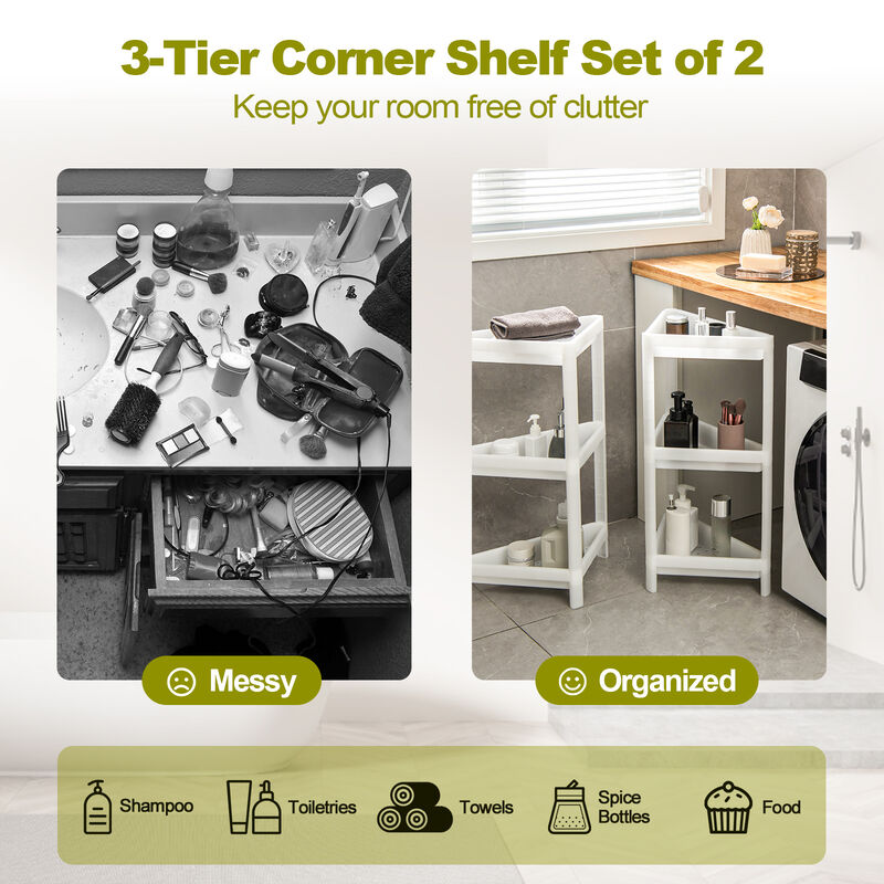 2 Pack 3-Tier Detachable Floor Corner Shower Shelf with Drainage Holes