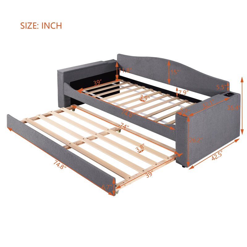 Merax Upholstered Daybed with Storage Armrests