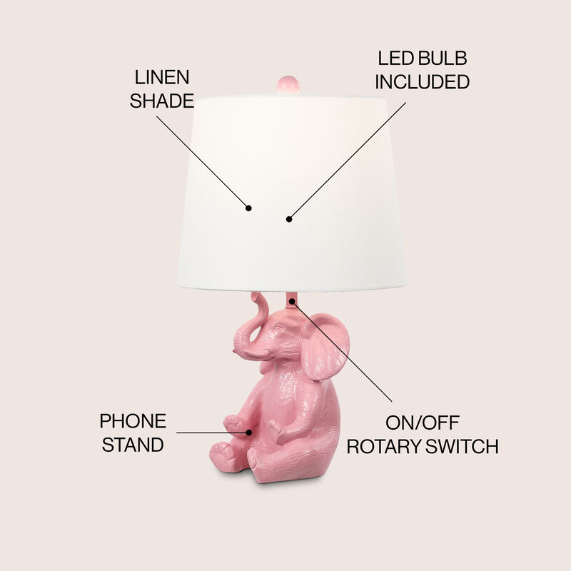 Kairi Modern Shabby Chic Resin/Iron Happy Elephant LED Kids' Table Lamp with Phone Stand