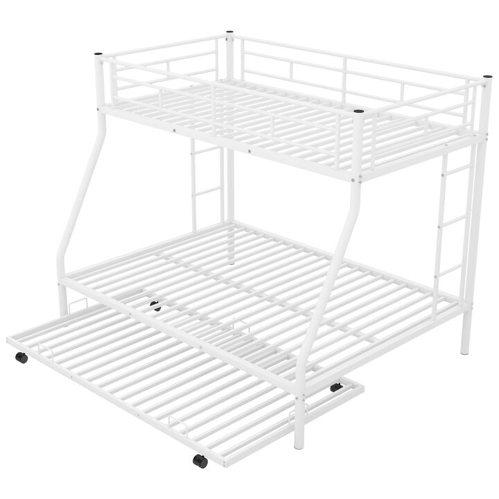 Twin Over Full Bed With Sturdy Steel Frame, Bunk Bed With Twin Size Trundle, Two-Side Ladders