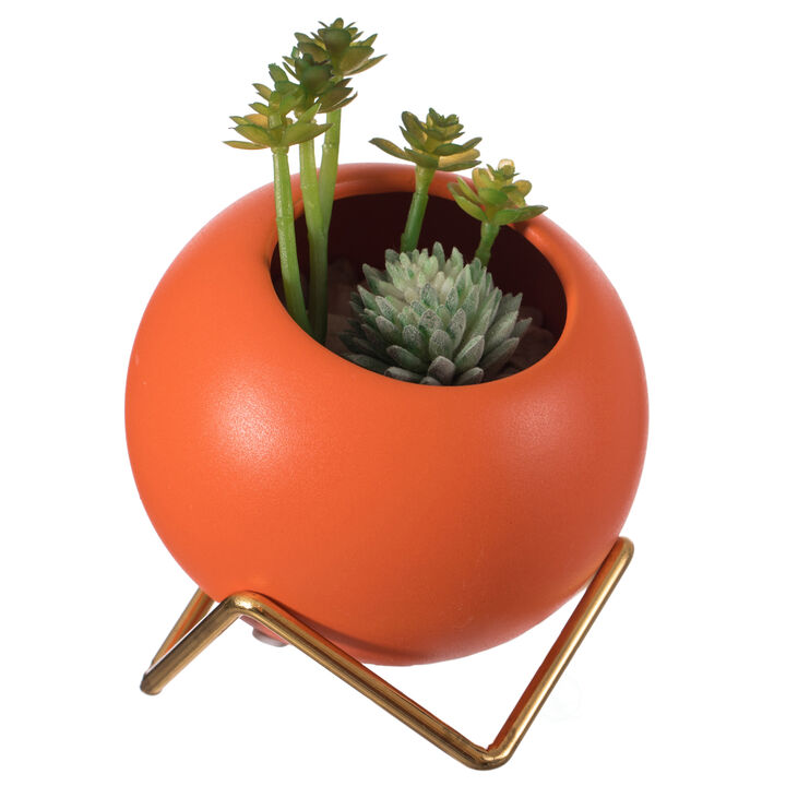 Small Modern Ceramic Flower Vase for Living Room, Home Office Table, Dining Room and Entryway, Orange