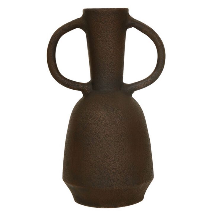 Adea Flower Vase, Antiqued Amphora Shape, Thin Neck Style, Brown Terracotta -