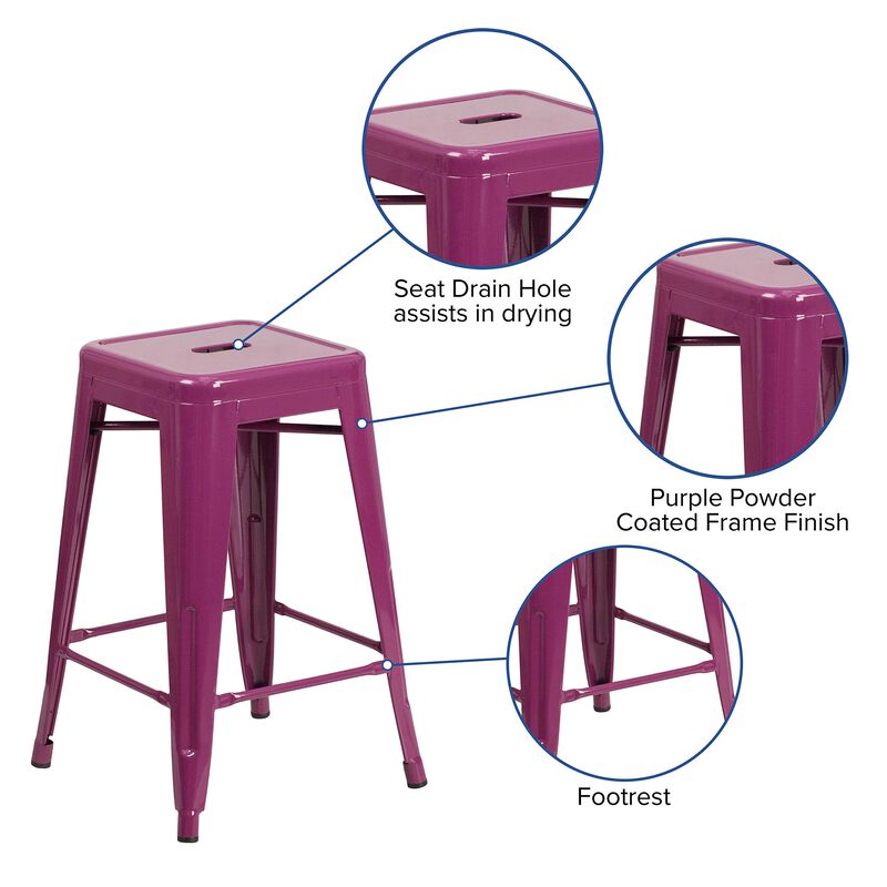 Flash Furniture Kai Commercial Grade 24" High Backless Purple Indoor-Outdoor Counter Height Stool