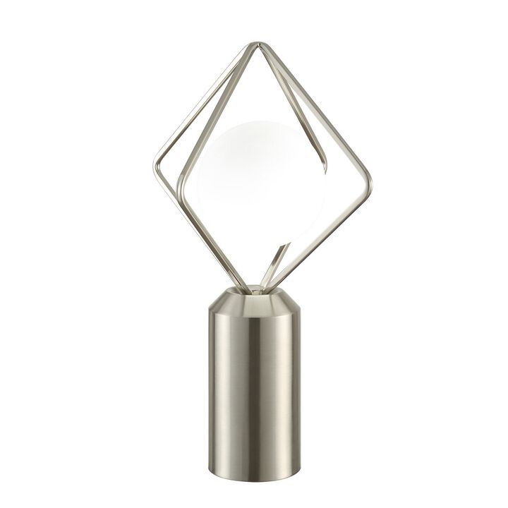 20 Inch Table Lamp, Globe Glass Shade, Accent Cylindrical Base, Nickel-Benzara