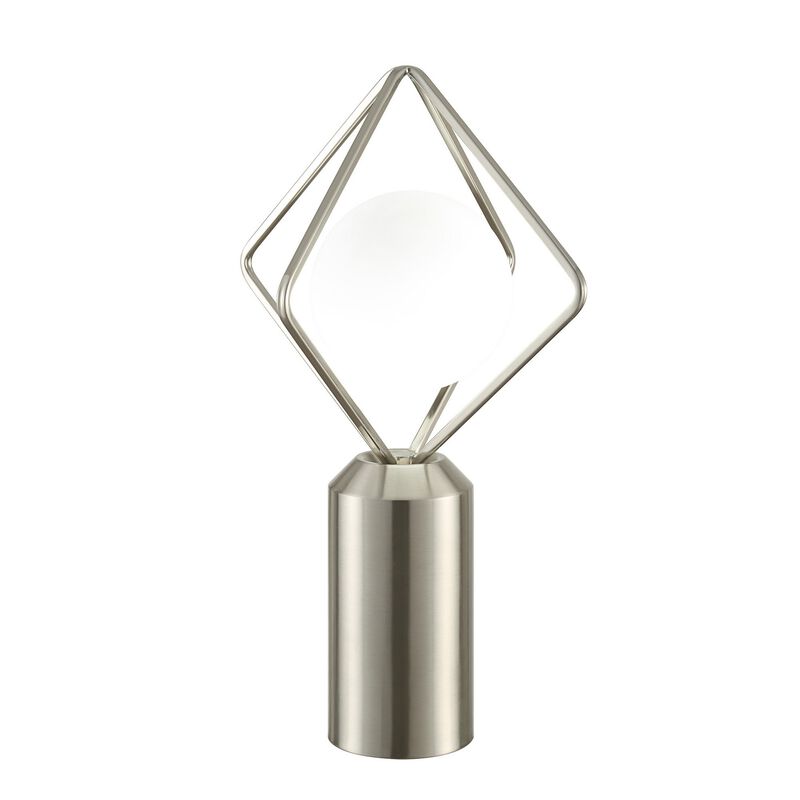 20 Inch Table Lamp, Globe Glass Shade, Accent Cylindrical Base, Nickel-Benzara