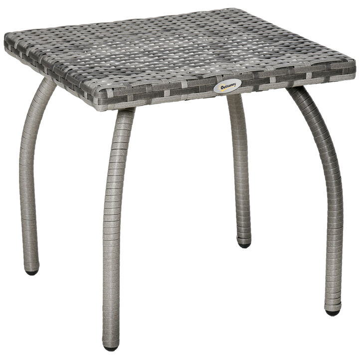 Outdoor PE Wicker Side Table, Small Square Rattan End Table, All-Weather Material Coffee Table for Garden, Balcony, Backyard, Gray