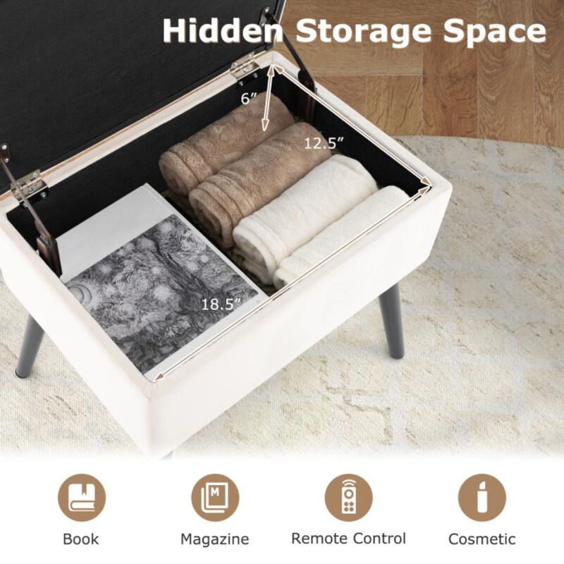 Hivvago Velvet Storage Ottoman with Solid Wood Legs for Living Room Bedroom