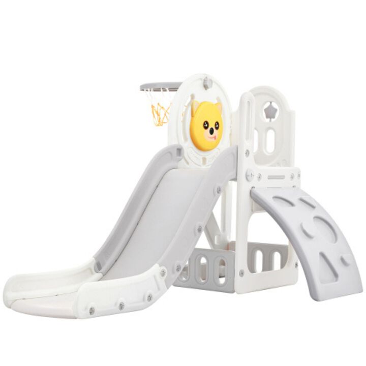 Toddler Climber and Slide Set 4 in 1, Freestanding Slide Playset with Basketball Hoop - Indoor & Outdoor, Kids Playground Climber with Versatile Play Combination for Babies