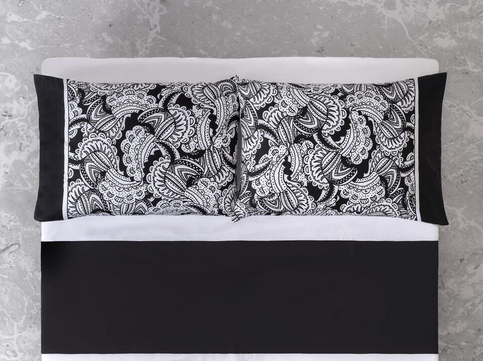 Brooks Brothers Black & White Paisley Cotton Sateen Pillowcase Pair