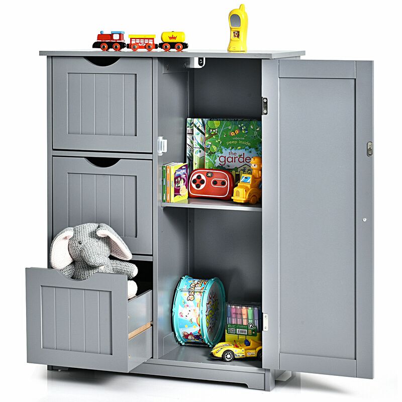 Bathroom Floor Cabinet Side Storage Cabinet with 3 Drawers and 1 Cupboard
