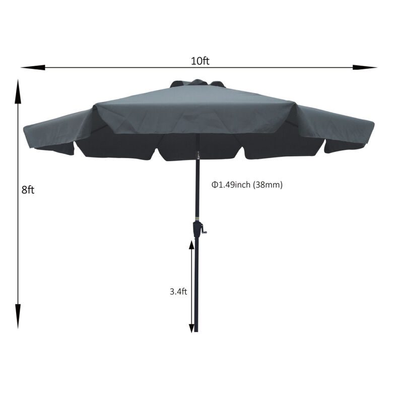 Outdoor Patio Umbrella 10FT With Flap, 8 Pieces Ribs With Tilt An Crank, Without Base