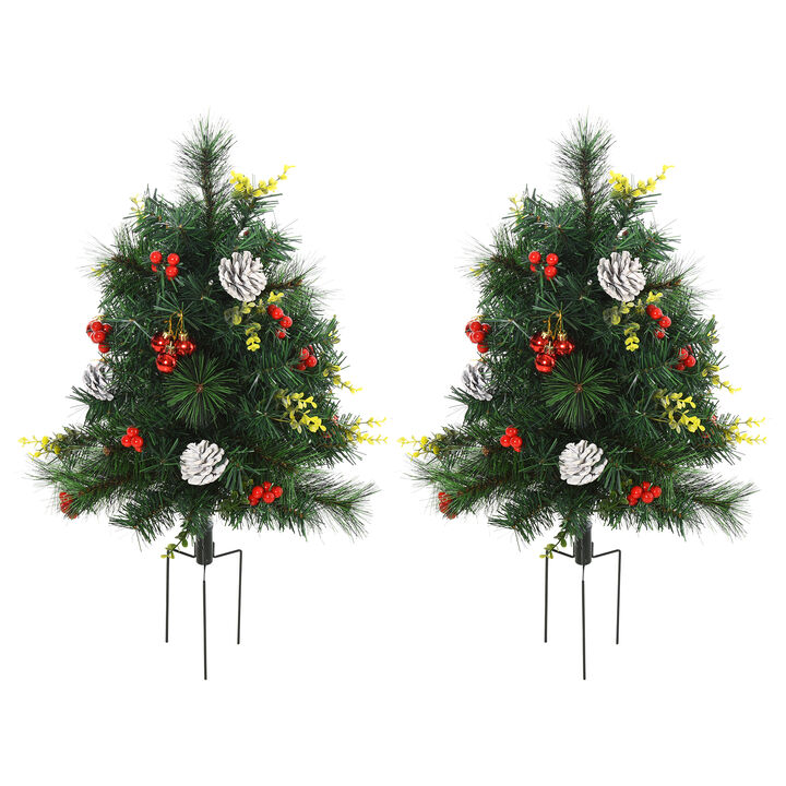 2' 2 PCs Artificial Evergreen Tree Pre-Lit Christmas Cordless with Ornament
