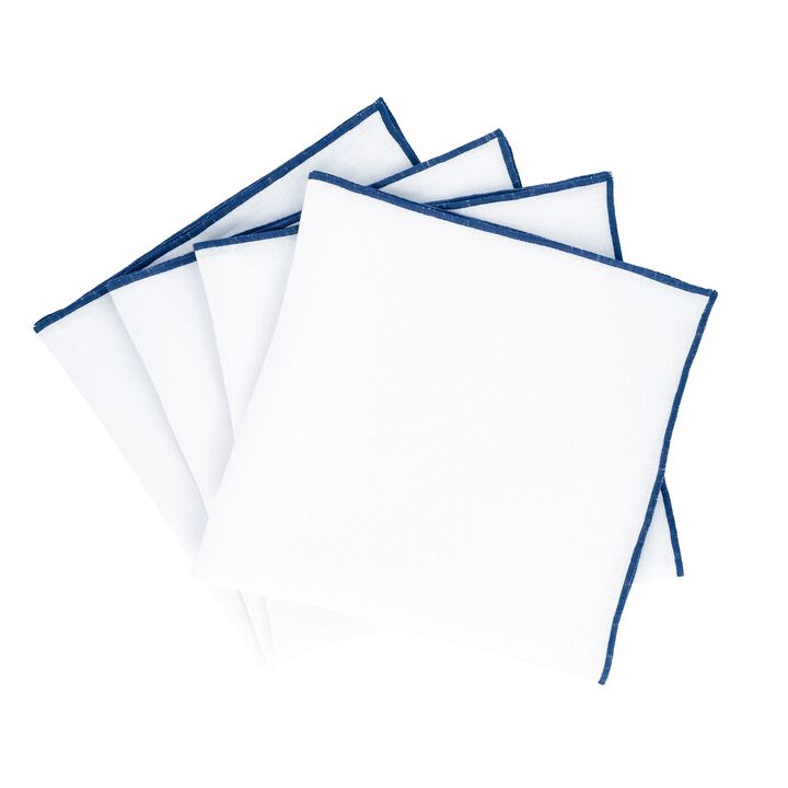Linen Napkins With Navy Stitch Edges, Set of 4