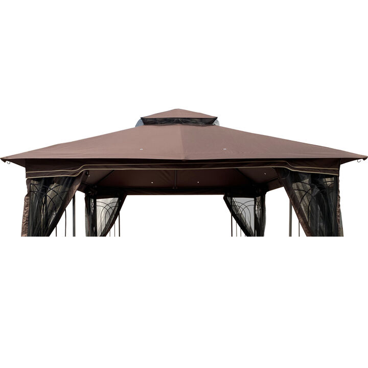 10x10 FT Patio Double Roof Gazebo Replacement Canopy Top Fabric, Brown