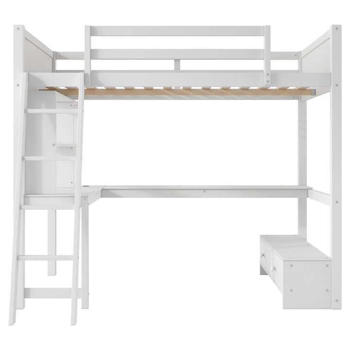 Merax Loft Bed with Desk, LED light and USB Charging Station