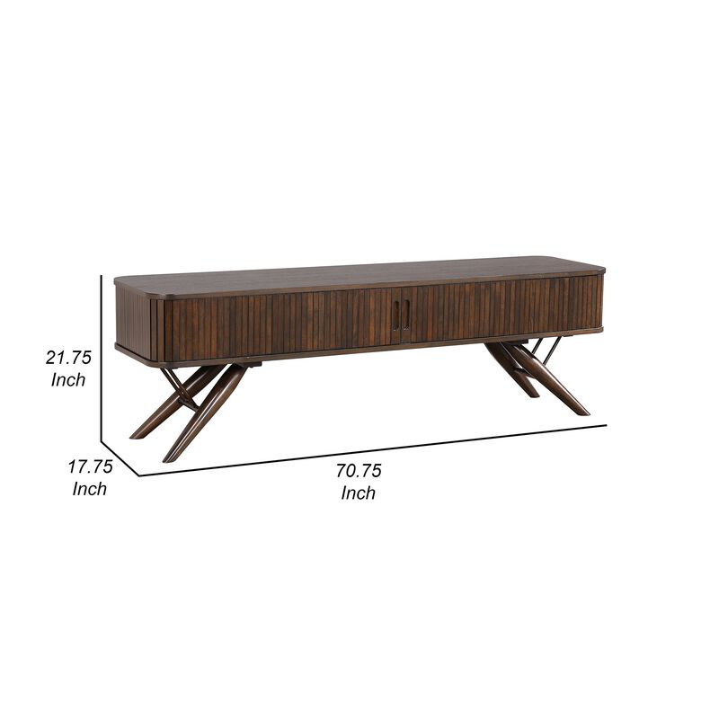 Simi TV Media Entertainment Console, Rectangular 71 Inch, Walnut Brown Wood - Benzara
