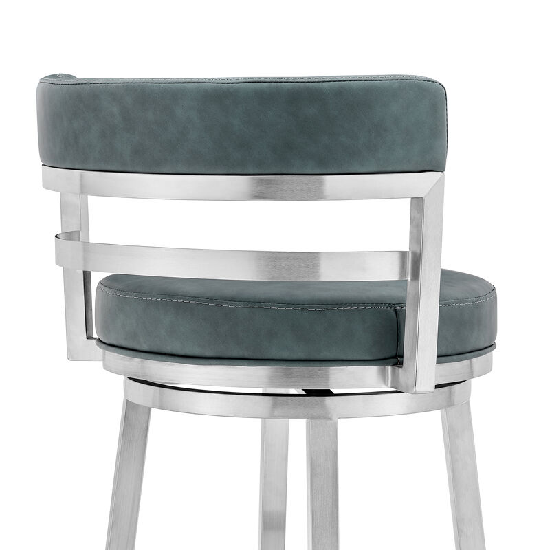 Titana Bar Height Swivel Black Faux Leather and Brushed Stainless Steel Bar Stool