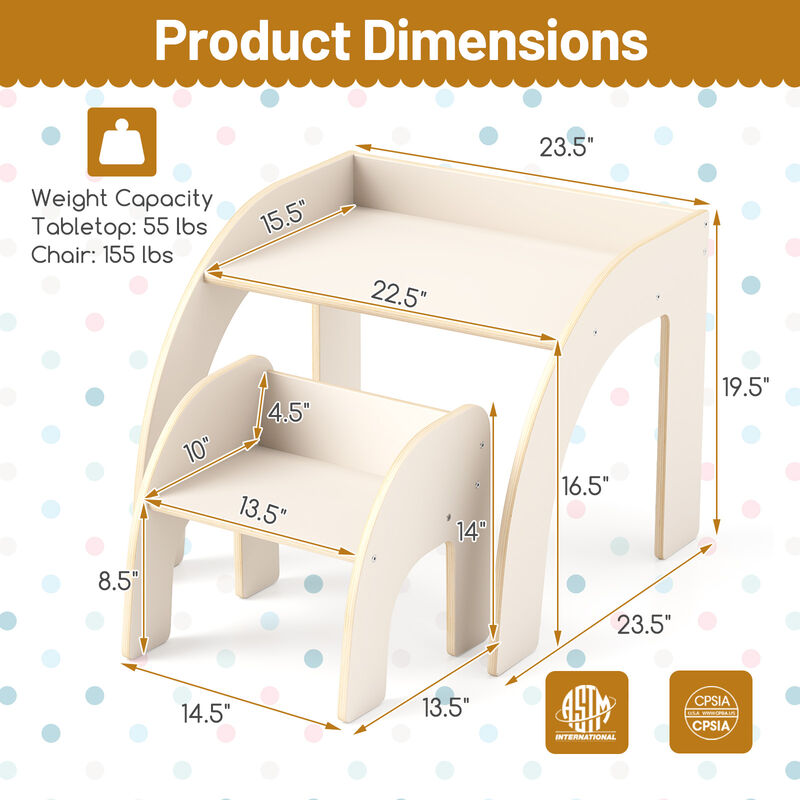 Kids Table and Chair Set with Wide Tabletop and Curved Edges for Kids Room