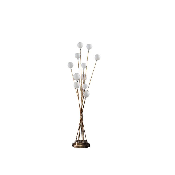 46" In 11-Light Acrylic Globe Aluminun LED Chrysanthe Yellow Gold Metal Floor Lamp