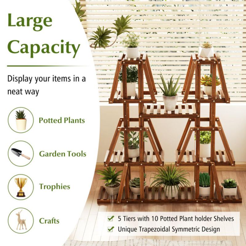 Hivvago 5-Tier 10 Potted Wood Plant Stand for Multiple Plants