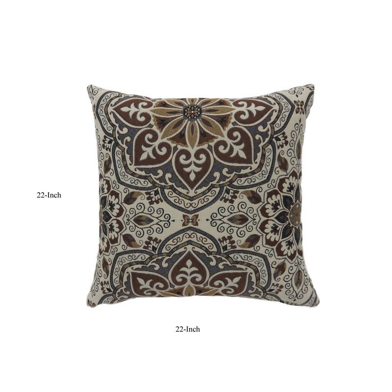 Contemporary Style Medallion Patterned Set of 2 Throw Pillow, Multicolor-Benzara