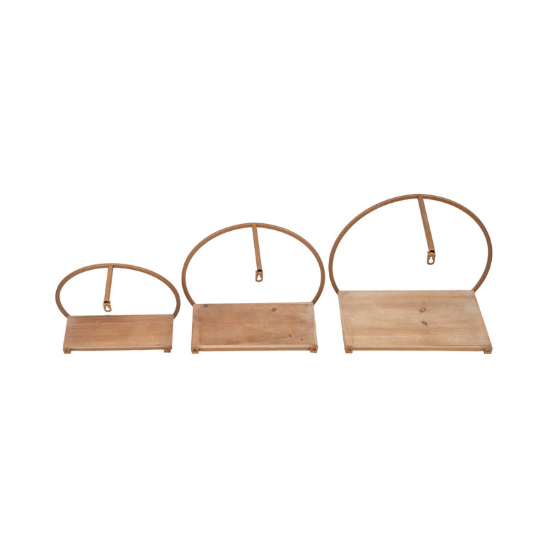 Metal & Wood Wall Shelves, Bronze Set
