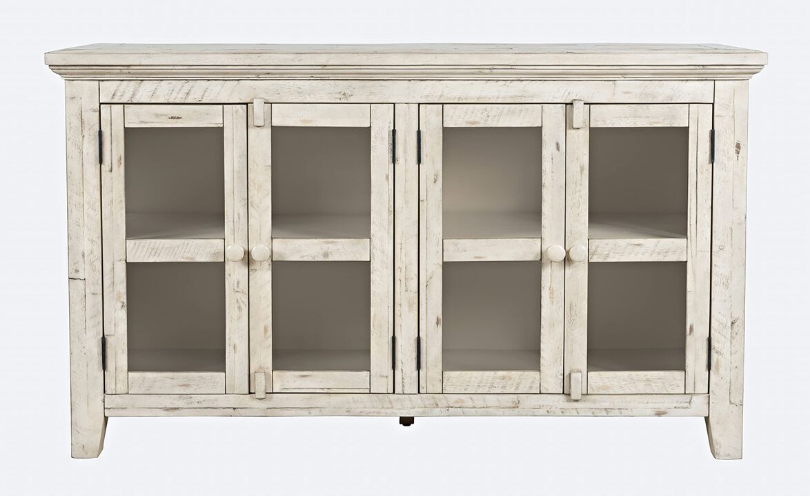 Rustic Shores 54" Coastal Distressed Acacia Four-Door Credenza Cabinet