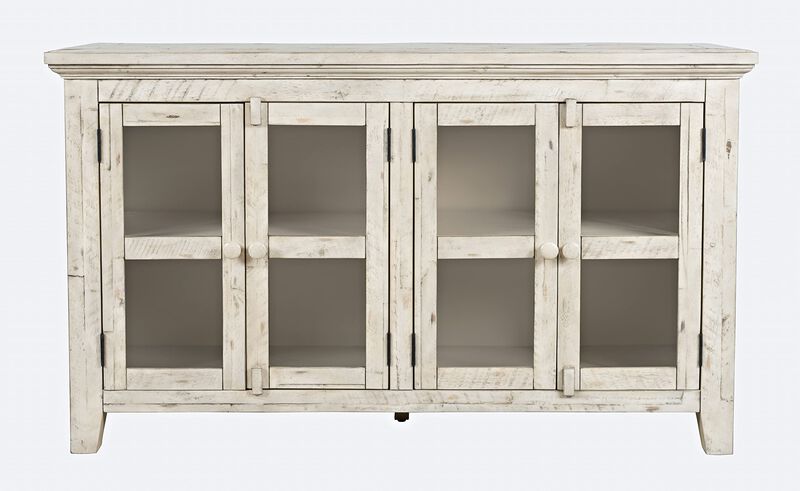 Rustic Shores 54" Coastal Distressed Acacia Four-Door Credenza Cabinet