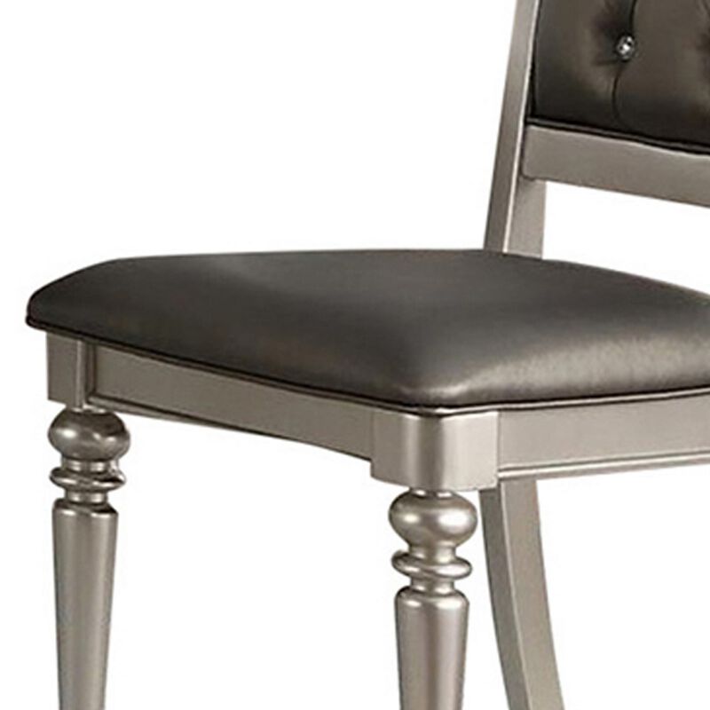Rubber Wood Dining Chair With Diamond Tufted Back, Set Of 2,Gray-Benzara