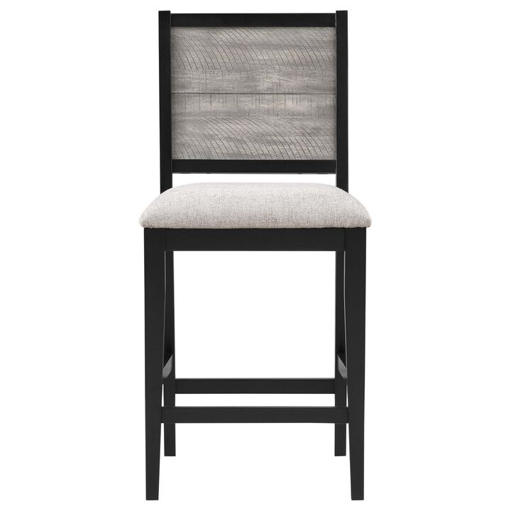 Elina 27 Inch Counter Height Chair, Set of 2, Plank Back, Gray Polyester - Benzara