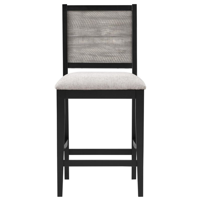 Elina 27 Inch Counter Height Chair, Set of 2, Plank Back, Gray Polyester - Benzara
