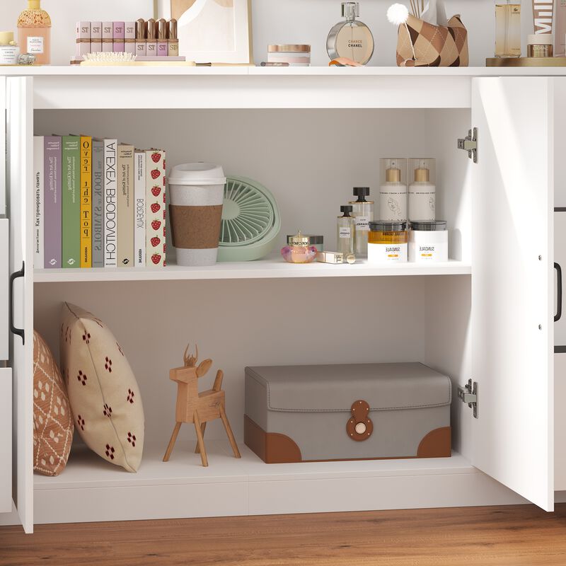 FUFU&GAGA 6-Drawer Storage Dresser with Double-Door Cabinet (70.9" W x 31.5" H x 15.7" D), White