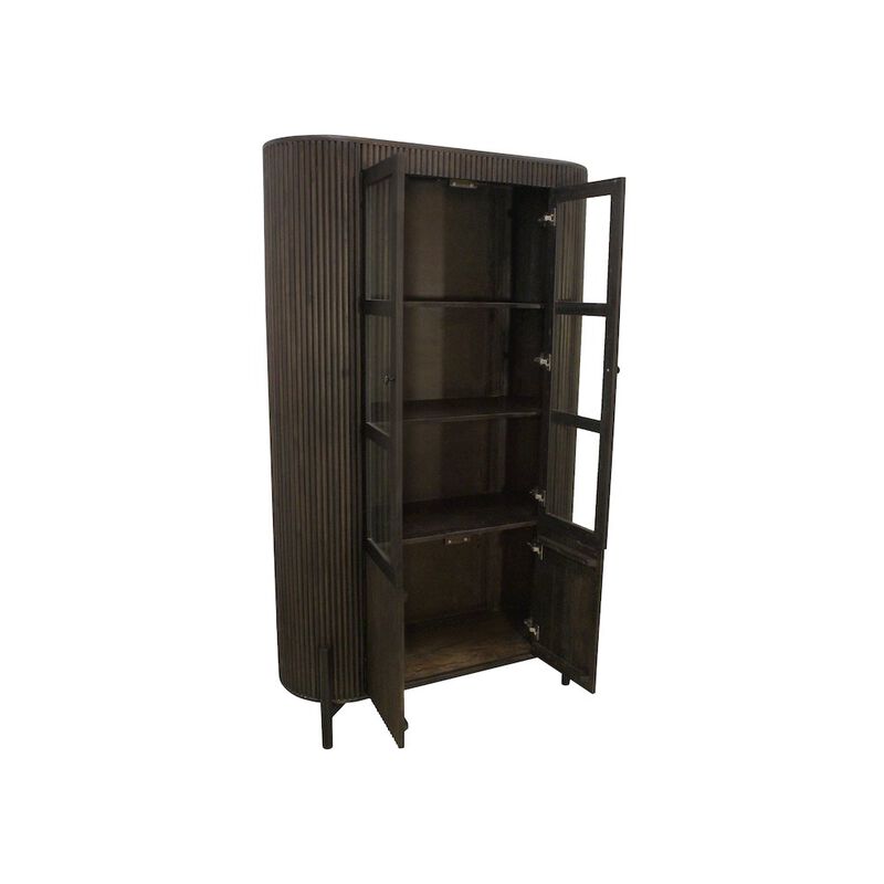 Alex Hamilton Odin 2-Glass Door Cabinet in Charred Ember Finish on Mango Wood