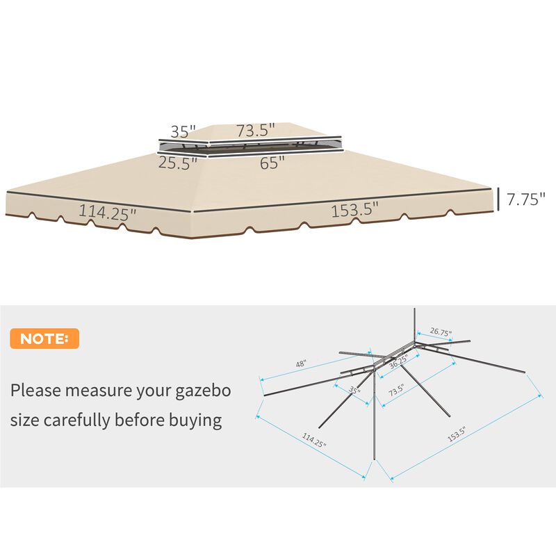 White Gazebo Cover: 12.8' x 9.5' Replacement Canopy with Double Vented Roof