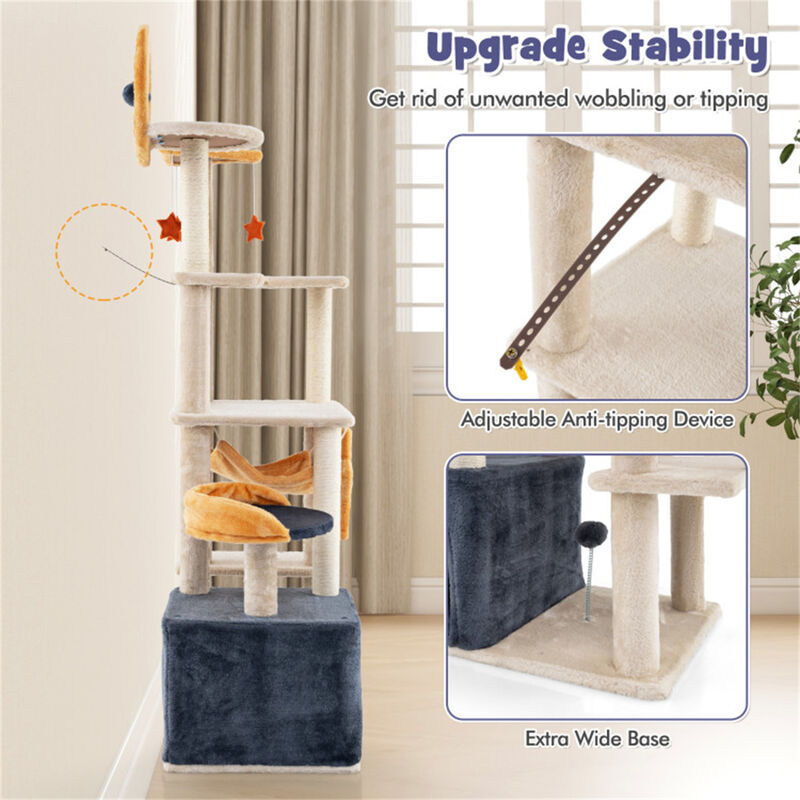Multi-Stage Cat Tower with Scratch board and Toys for Indoor Cats