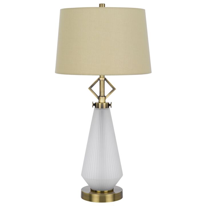 Rizo 32 Inch Table Lamp, Tapered Style Frosted Glass Base, Beige Shade - Benzara