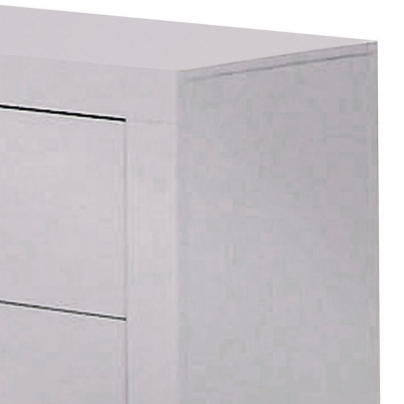 Bela 26 Inch 2 Drawer Nightstand, Felt Lined, Silver Handles, Crisp White-Benzara