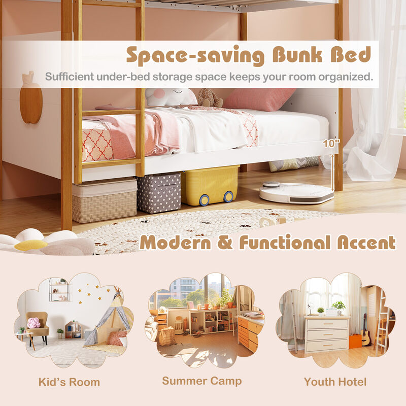 Twin Over Twin Bunk Bed with Integrated Ladder and Safety Guardrails-Twin Size