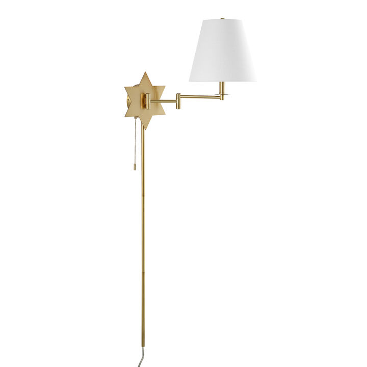 David Modern French Country Swing Arm Plug-In or Hardwired Iron LED Star Wall Sconce with Pull-Chain and USB Charging Port