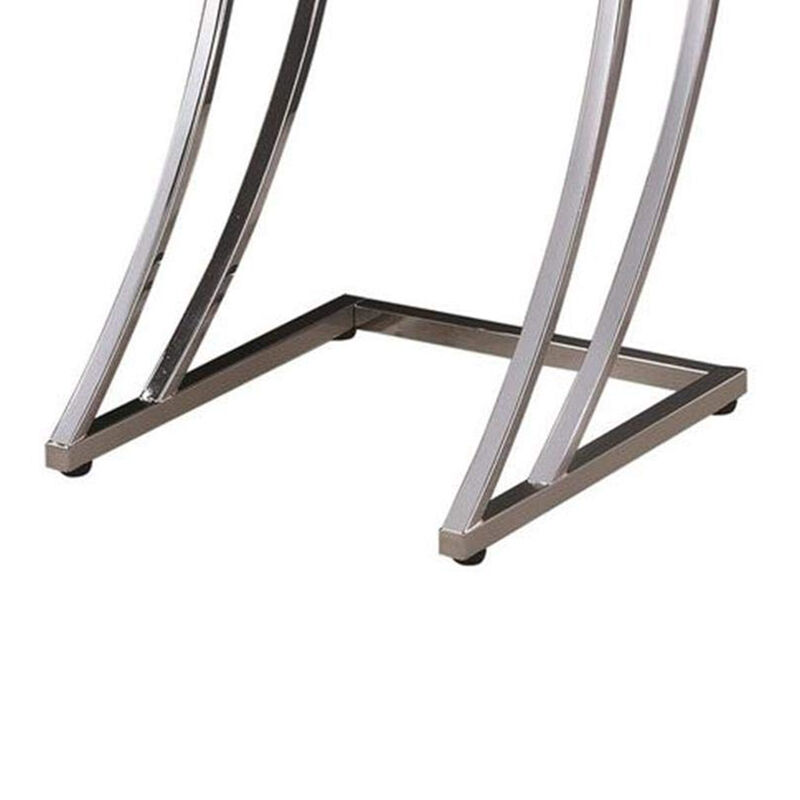 Contemporary Metal Accent Table With Glass Top, Clear And Silver-Benzara
