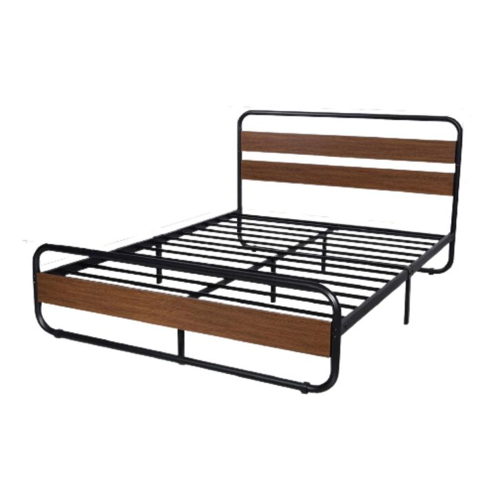 Hivvago Queen Heavy Duty Modern Industrial Metal Wood Platform Bed Frame with Headboard