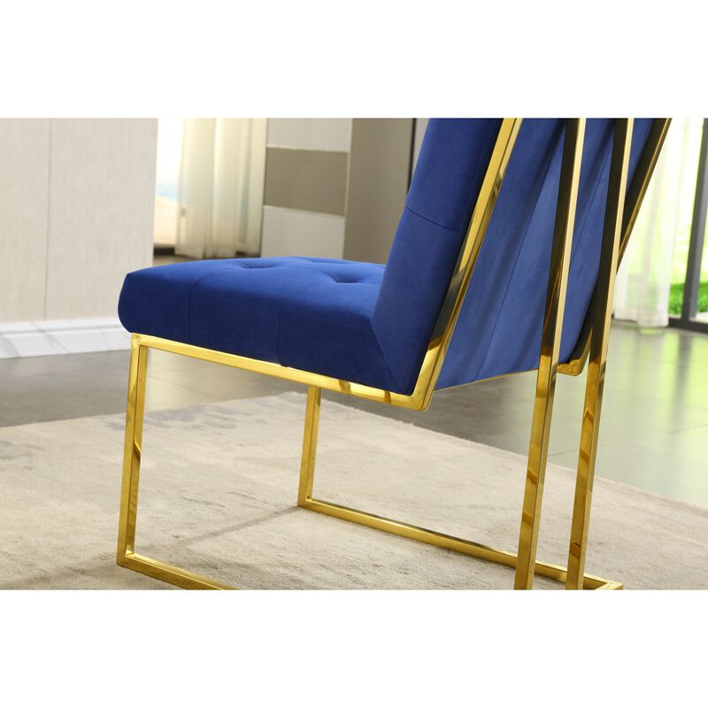 Modern Velvet Dining Chair Set Of 2, Tufted Design And Gold Finish Stainless Base