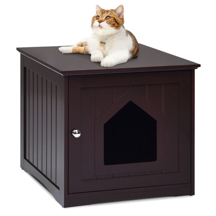 Wooden Cat Litter Box End Table, Elegant Litter Box Furniture for Living Room & Bedroom Use